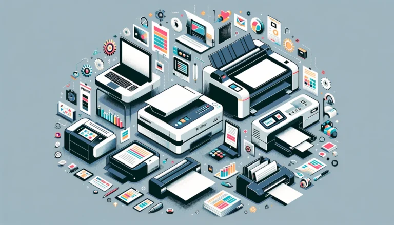 A symbolic representation of different devices and printer types.